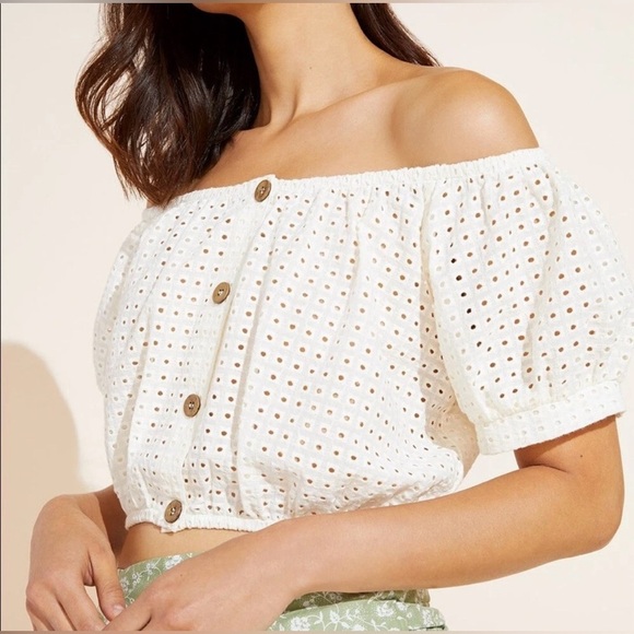 Eberjey Portola Eyelet White Off The Shoulder Top Size Small - Picture 3 of 6